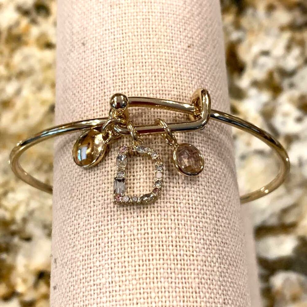 NWT LOFT Gold Tone Pave Rhinestone Initial Charm Bangle Bracelet - LETTER D - Picture 2 of 10